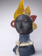 Harlekin, H 58 cm, Keramik, Raku